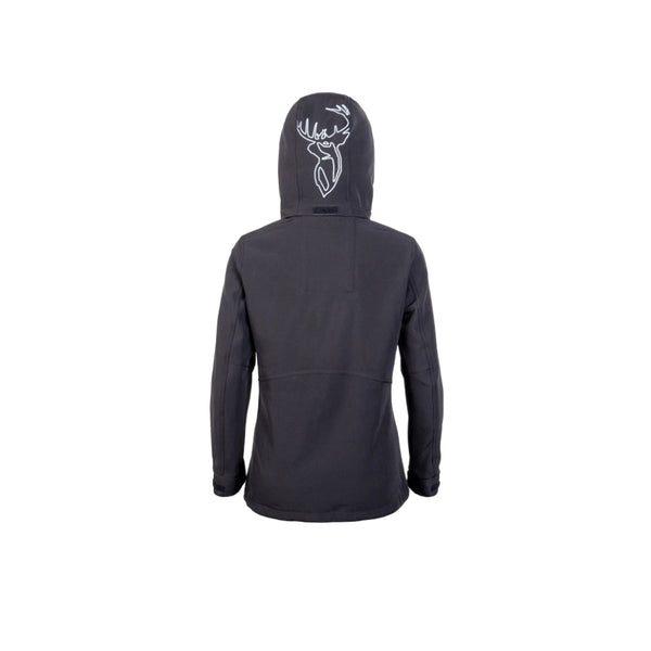 Black | Hunters Element Womens Legacy Jacket Image Showing Back View, With Hood Up.