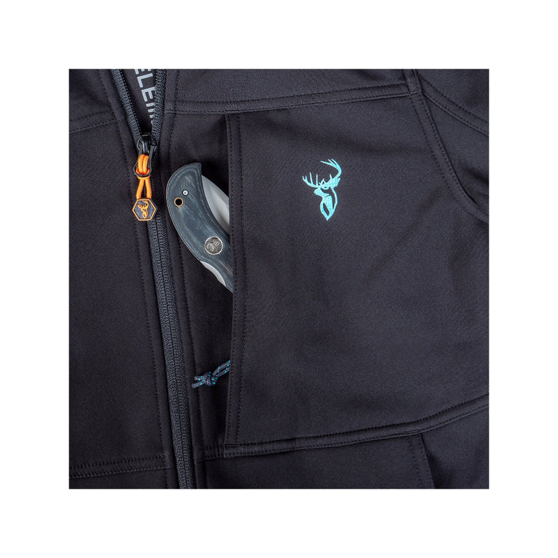 Black | Hunters Element Womens Legacy Jacket Image Showing Close Up View Of Chest Pocket.