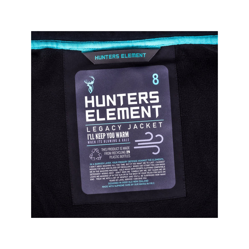 Black | Hunters Element Womens Legacy Jacket Image Showing Close Up View Of Inner Tag And Information.