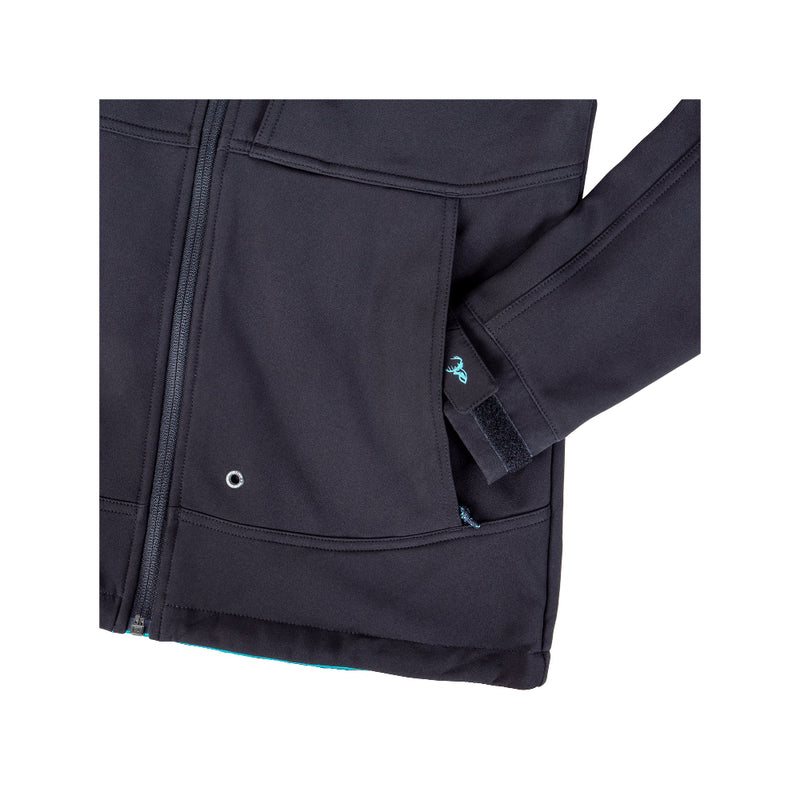 Black | Hunters Element Womens Legacy Jacket Image Showing Close Up View Of Front Pocket, With Sleeve Inserted.