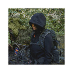 Black | Hunters Element Womens Legacy Jacket Image Showing Model Wearing The Jacket, Hood Up.
