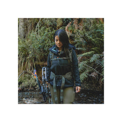 Black | Hunters Element Womens Legacy Jacket Image Showing Model Wearing The Jacket, Hood Down.