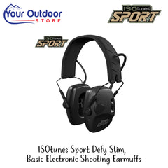 ISOtunes Sport Defy Slim Basic Electronic Shooting Earmuffs | Hero Image Showing All Logos And Titles.