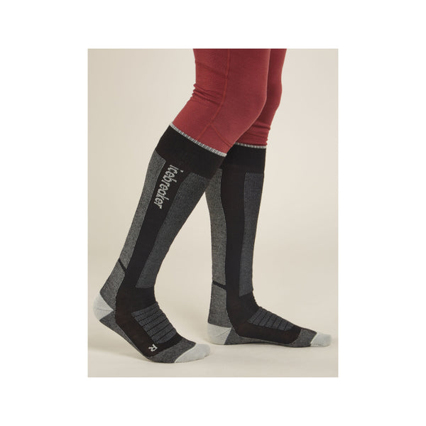 Black/Grey | Icebreaker Men's Merino Ski + Men's Medium Over The Calf Socks Image Showing No Logos Or Titles.