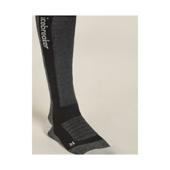 Black/Grey | Icebreaker Men's Merino Ski + Men's Medium Over The Calf Socks Image Showing Inside Angle Of The Right Sock.