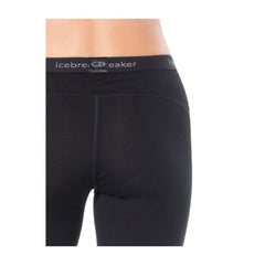 Black | Icebreaker Womens 200 Oasis Leggings Image Showing Close Up View Of The Waist Band, Back View.
