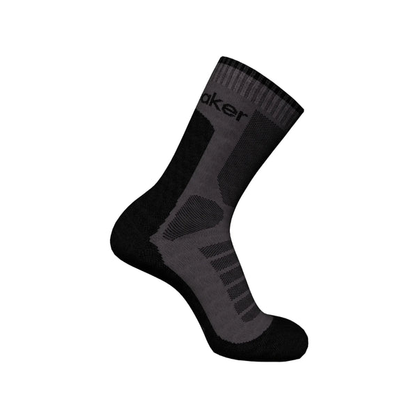 Black/Grey | Icebreaker Women's Merino Hike +Heavy Crew Socks Image Showing Inside Angle Of The Left Sock.