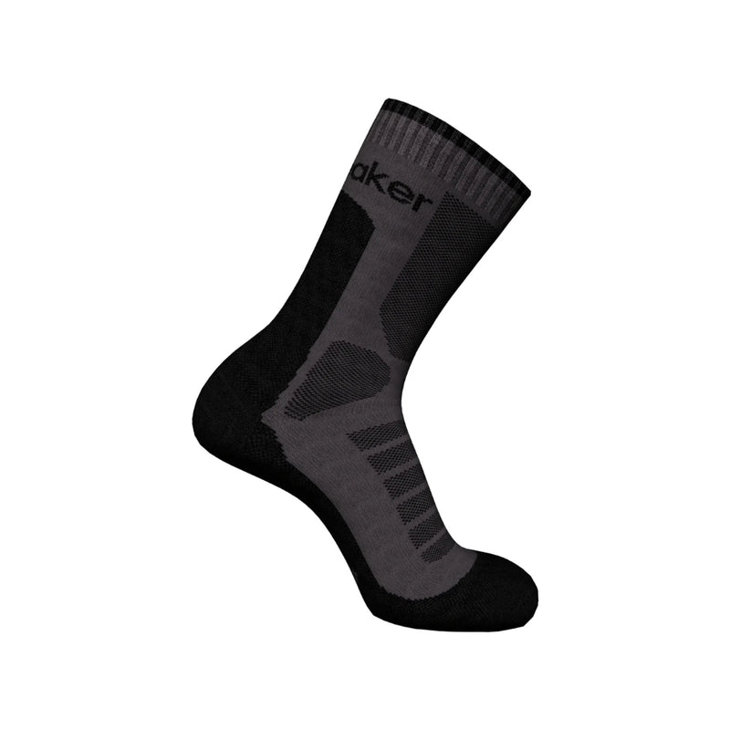 Black/Grey | Icebreaker Women's Merino Hike +Heavy Crew Socks Image Showing Inside Angle Of The Left Sock.
