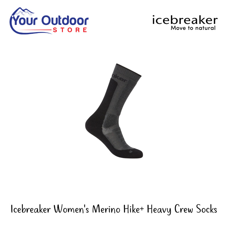 Icebreaker Womens Merino Hike+ Heavy Crew Socks | Hero Image Showing All Logos And Titles.