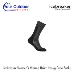 Icebreaker Womens Merino Hike+ Heavy Crew Socks | Hero Image Showing All Logos And Titles.
