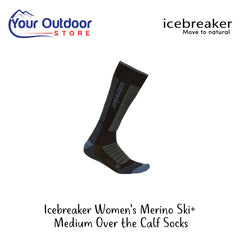 Icebreaker Womens Merino Ski+ Medium Over The Calf Socks | Hero Image Showing All Logos And Titles.