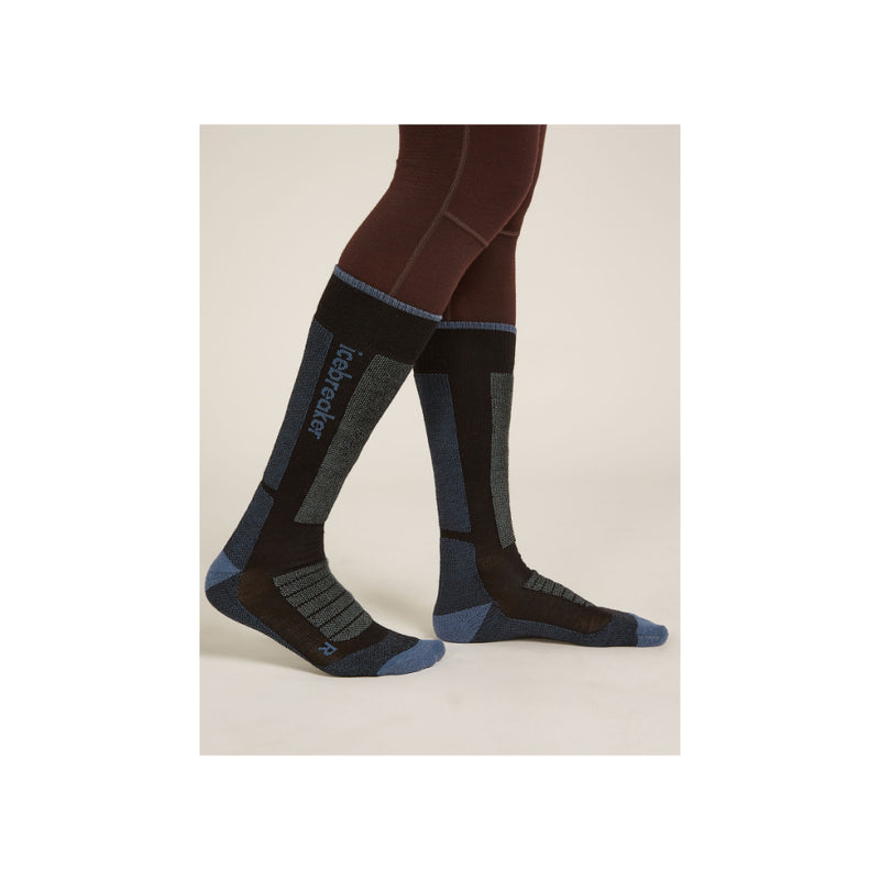 Black/Blue | Icebreaker Women's Merino Ski + Medium Over The Calf Sock Image Showing No Logos Or Titles.