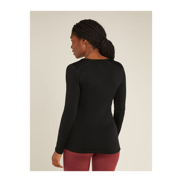 Black | Icebreaker Womens Merino 260 Tech Long Sleeve Scoop Thermal Top Image Showing Back View.