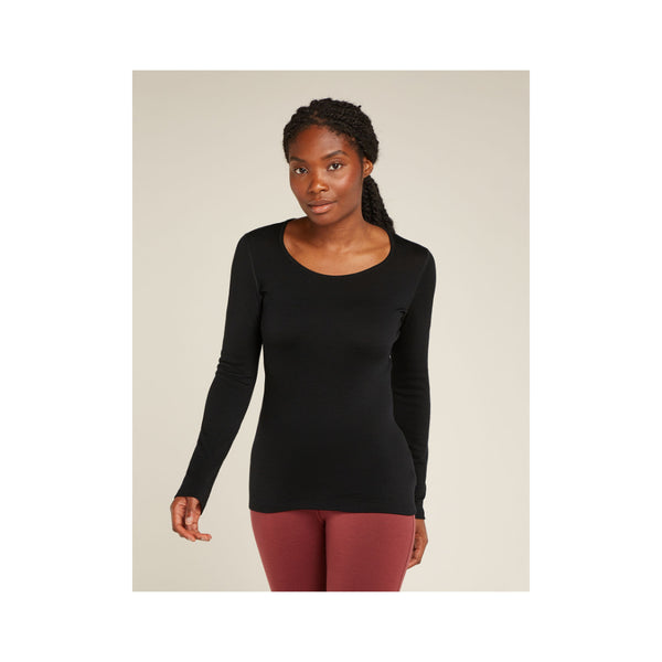Black | Icebreaker Womens Merino 260 Tech Long Sleeve Scoop Thermal Top Image Showing No Logos Or Titles.