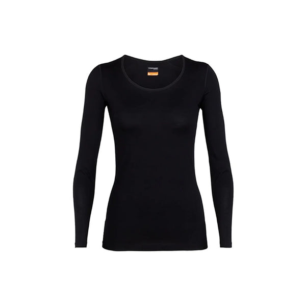 Black | Icebreaker Women's Merino 260 Tech Long Sleeve Scoop Thermal Top Image Showing No Logos OR Titles.