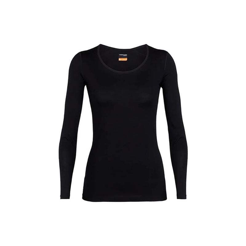 Black | Icebreaker Women's Merino 260 Tech Long Sleeve Scoop Thermal Top Image Showing No Logos OR Titles.