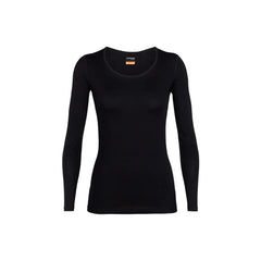 Black | Icebreaker Women's Merino 260 Tech Long Sleeve Scoop Thermal Top Image Showing No Logos OR Titles.