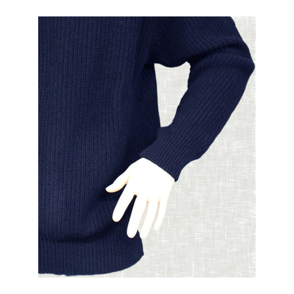 Navy | Interknit Men's Fish Rib Patch Jumper, Showing Cuff and Hem. 