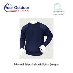 Interknit Men's Fish Rib Patch Jumper. Hero Image Showing Logo and Title. 