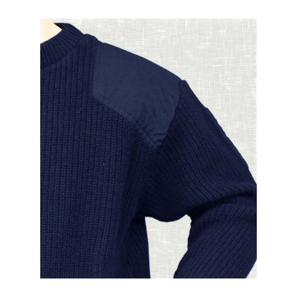 Navy | Interknit Men's Fish Rib Patch Jumper, Showing Shoulder Patch.