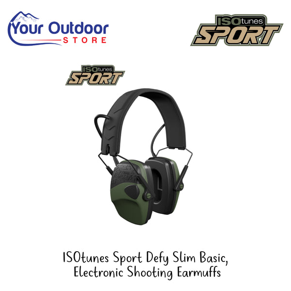 ISOtunes Sport Defy Slim Basic Electronic Shooting Earmuffs | Hero Image Showing All Logos And Titles.
