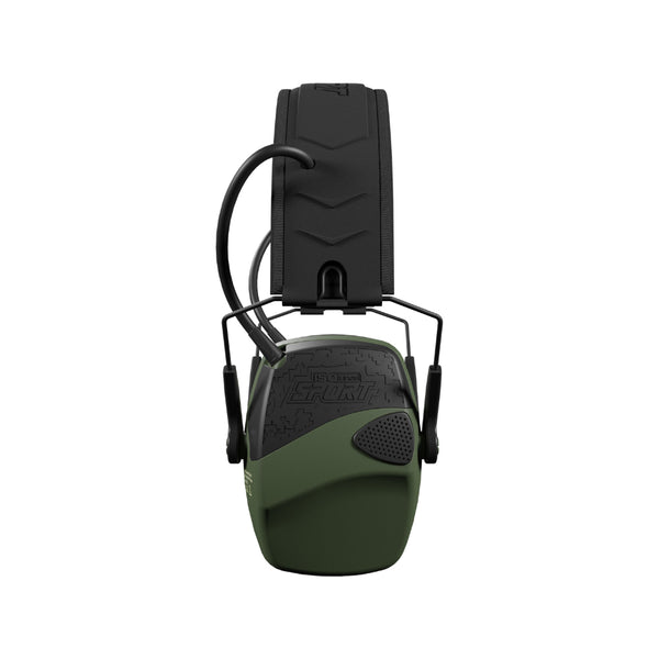 Black/Green | ISOtunes Defy Slim Basic Electronic Shooting Earmuffs Image Showing Right Side View.