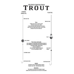 JM Gillies Trout And Line 103 Piece Pack | Image Showing Back Of Packaging, Tips On How To Rig Running Sinker Rigs And Float Rigs.