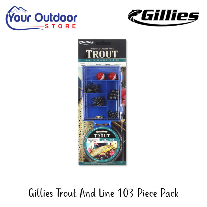 JM Gillies Trout And Line 103 Piece Pack | Hero Image Showing All Logos And Titles.