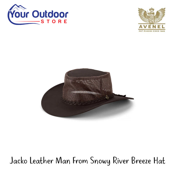 Jacko Leather Man From Snowy River Breeze Hat | Hero Image Showing All Logos And Titles.