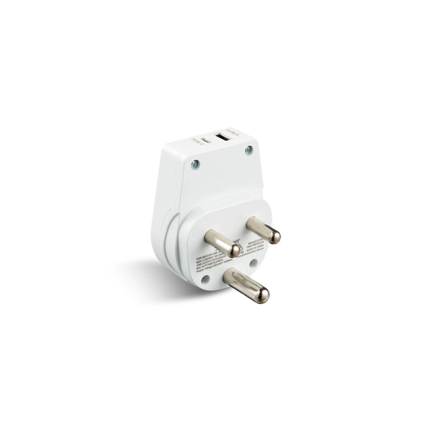 Jackson Outboard Slim USB A & USDB C Travel Adaptor, South Africa | Image Showing Back View , Out Of Packaging.
