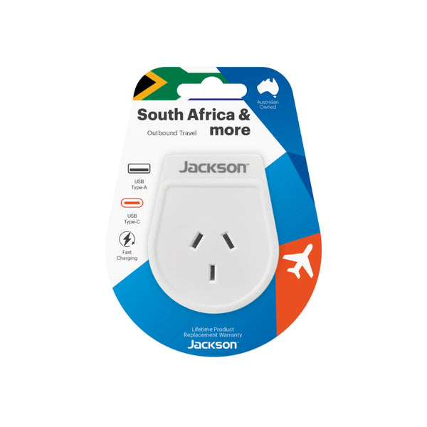 Jackson Outbound Slim USB-A & C Travel Adaptor - South Africa