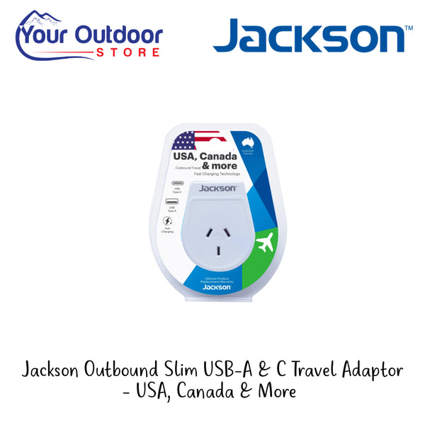 Jackson Travel Adaptor USA, Canada & More | Hero Image Showing All Logos And Titles.