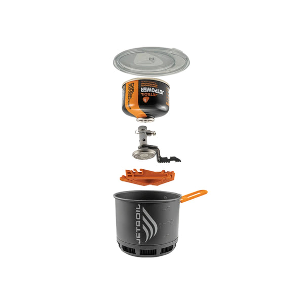 Jetboil Stash Stove Kit | Image Showing How Everything Fits Inside( Fuel Can Sold Separately).