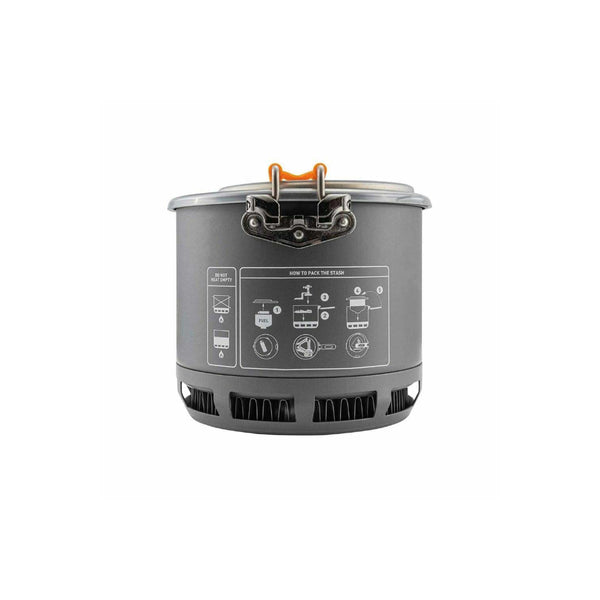 Jetboil Stash Stove Kit | Image Showing Back View, Handle Folded Down.