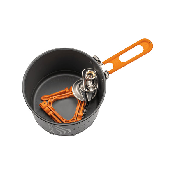 Jetboil Stash Stove Kit | Image Showing Top View, Lid Off With All Parts Inside.