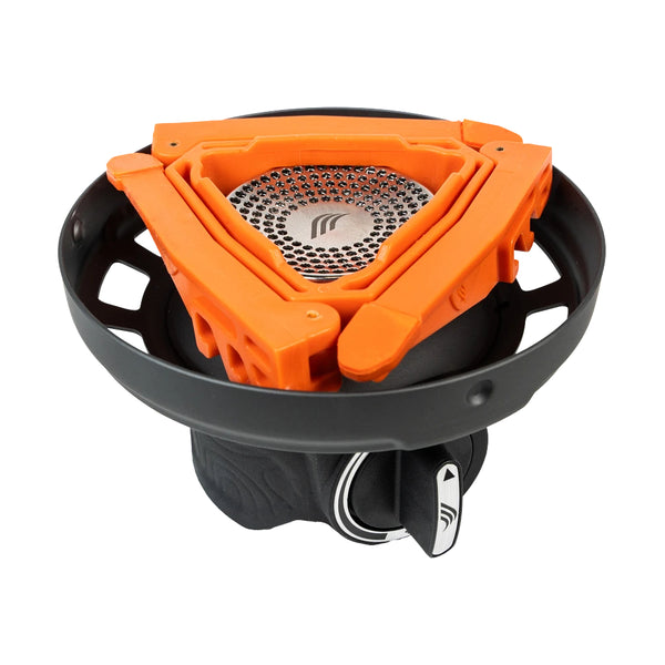 Carbon | Jetboil Zip Cooking System Image Showing Top View Of The Ignition System With The Stabilizer Feet Pack Up Ready For Transport And Storage.
