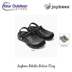 Joybees Adult Active Clog | Hero Image Showing All Logos And Titles.