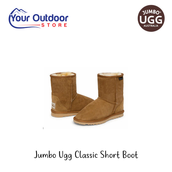 Jumbo Ugg Classic Short Boot | Hero Image Showing All logos And Titles.