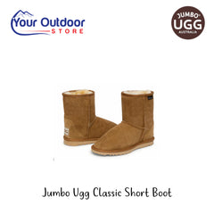 Jumbo Ugg Classic Short Boot | Hero Image Showing All logos And Titles.