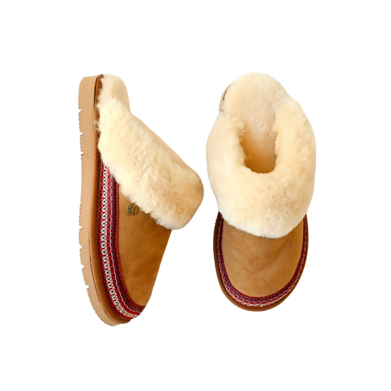 Chestnut | Jumbo Ugg Julie Slipper Image Showing Top View Of The Pair Of Slippers.