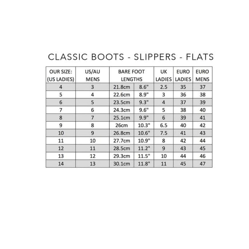 Chestnut | Jumbo Ugg Julie Slipper Image Showing Sizing Chart.