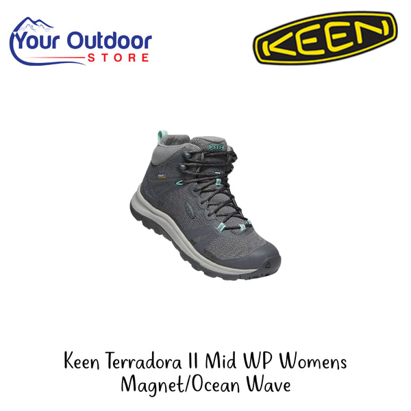 Keen Terradora II Mid WP Womens Magnet/Ocean Wave | Hero Image Showing All Logos And Titles.