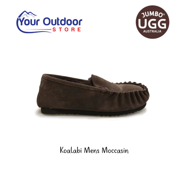 Koalabi Mens Moccasin. Hero Image Showing Logos and Title. 