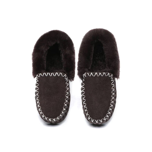Chocolate | Koalabi Mens Traditional Moccasins Image Showing Top View Of Moccasins.