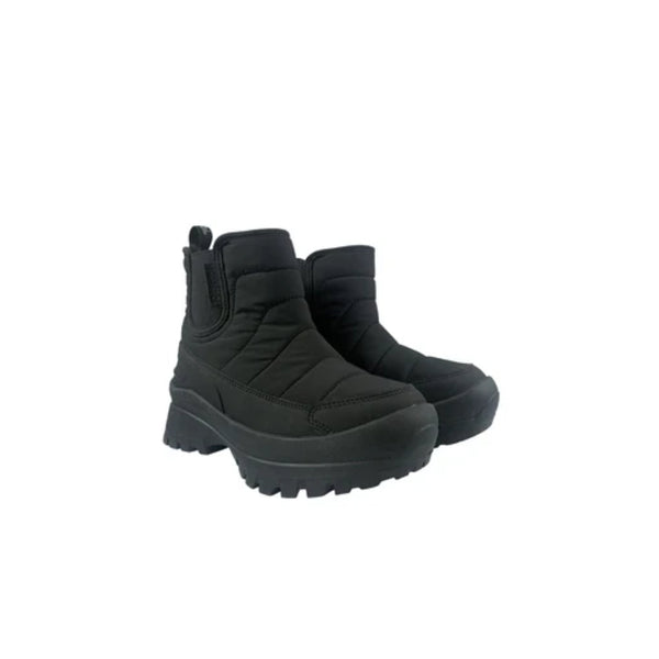 Black | Koalabi Womens Mika Sheepskin Boot Image Showing Angled Front View.
