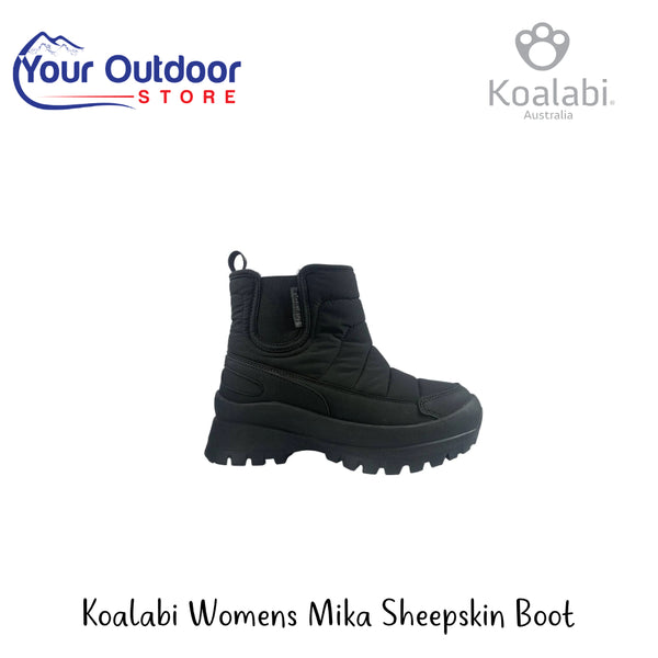 Koalabi Womens Mika Sheepskin Boot | Hero Image Showing All Logos And Titles.