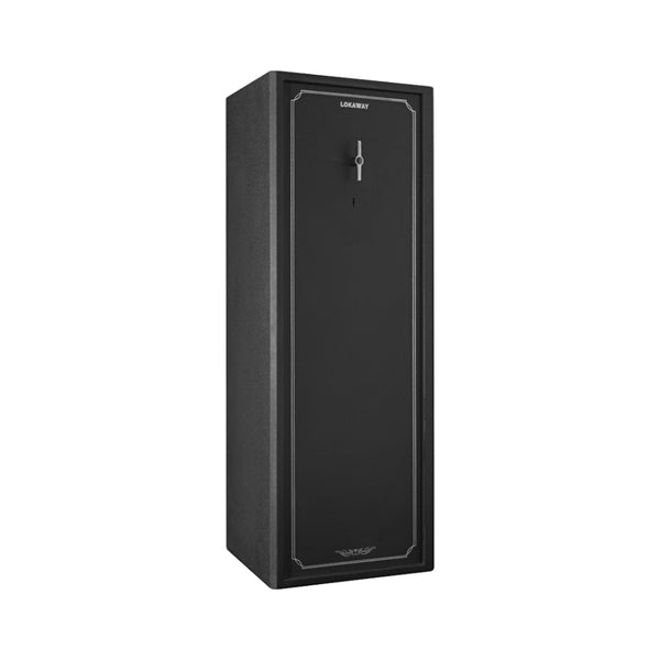 Black | Lokaway 20 Gun Safe. Angled View With Doors Closed. 