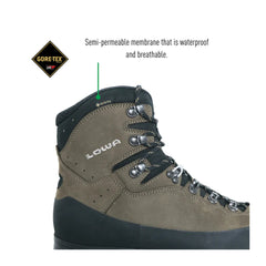 Sepia Black | Lowa High Country Evo Gore Tex Wide Boot. Showing Semi Permeable Breathable Membrane. 