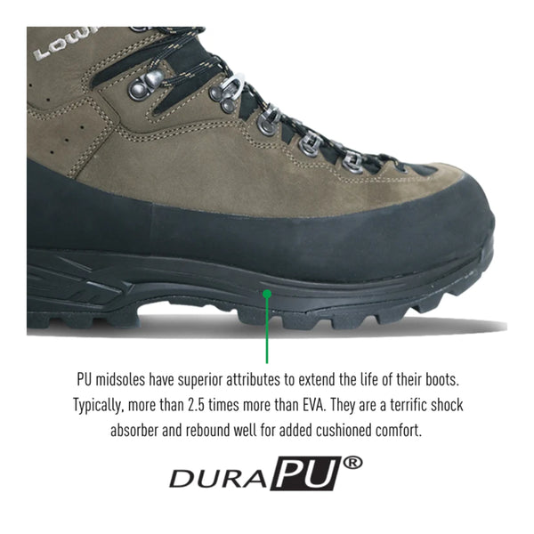 Sepia Black | Lowa High Country Evo Gore Tex Wide Boot. Showing PU Midsoles.  