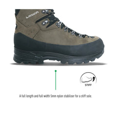 Sepia Black | Lowa High Country Evo Gore Tex Wide Boot. Side View Showing 5mm Nylon Stabiliser For a Stiff Sole. 